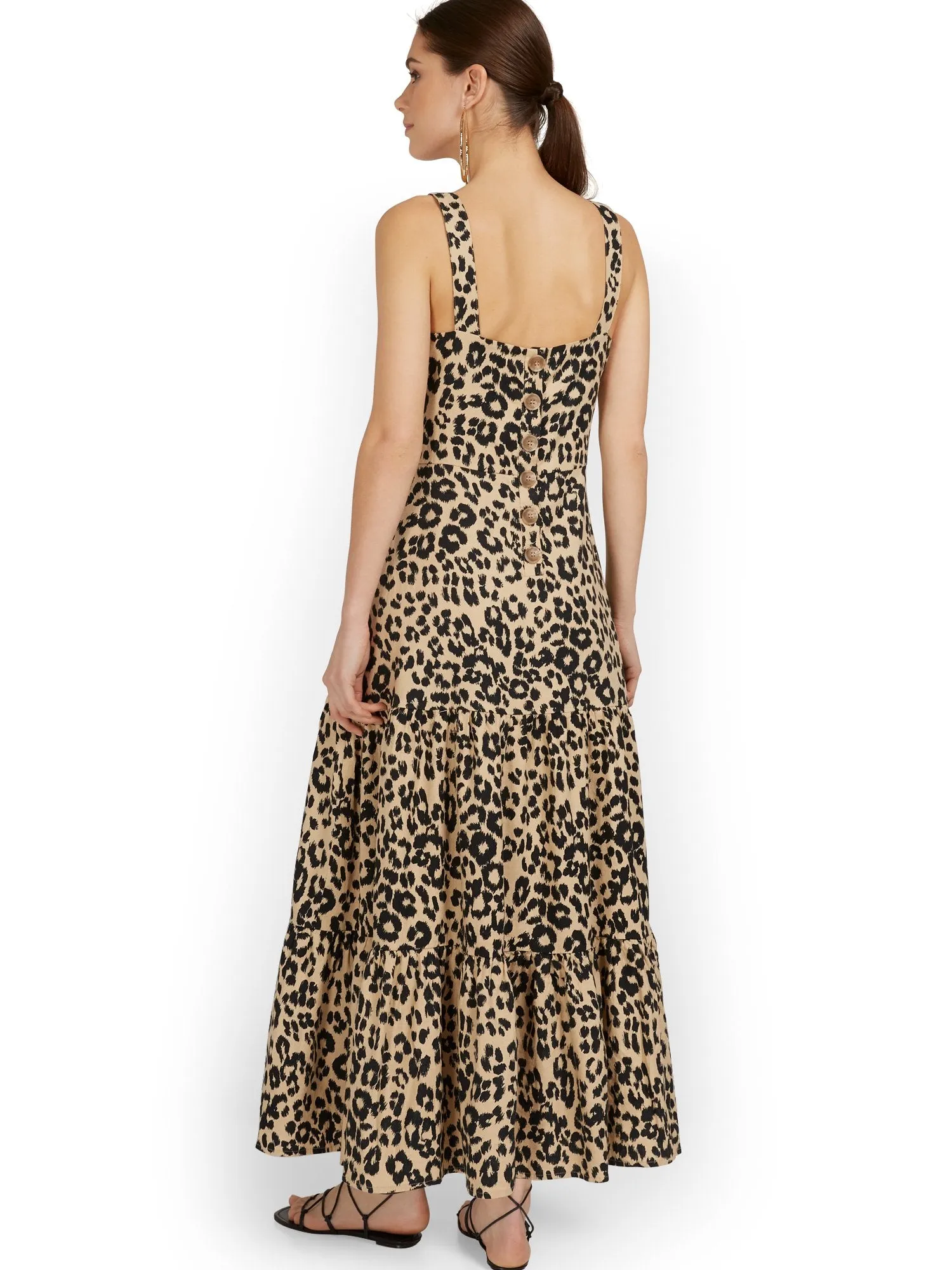 Linen-Blend Leopard-Print Maxi Dress