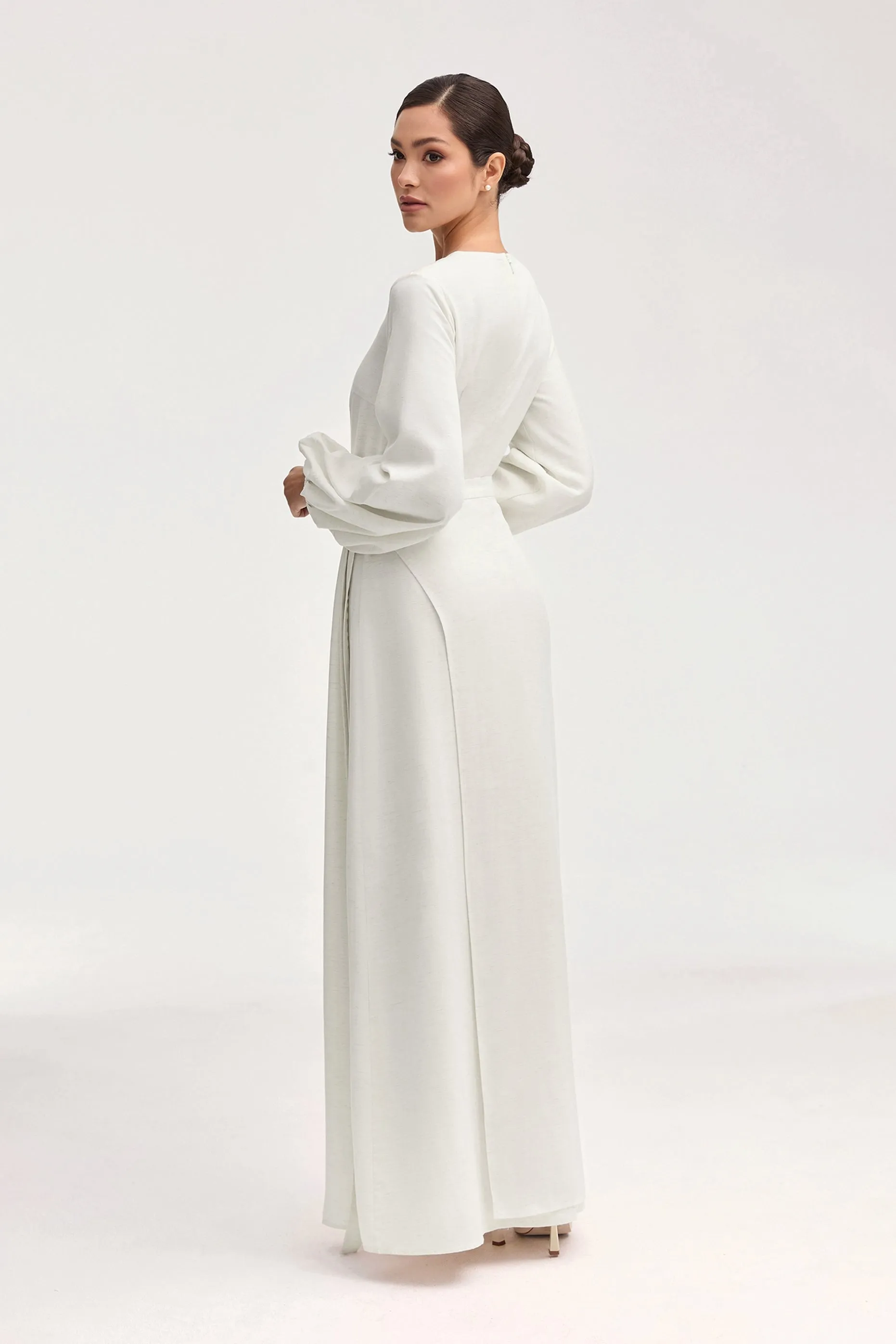 Linen Maxi Dress & Wrap Skirt Set - Off White