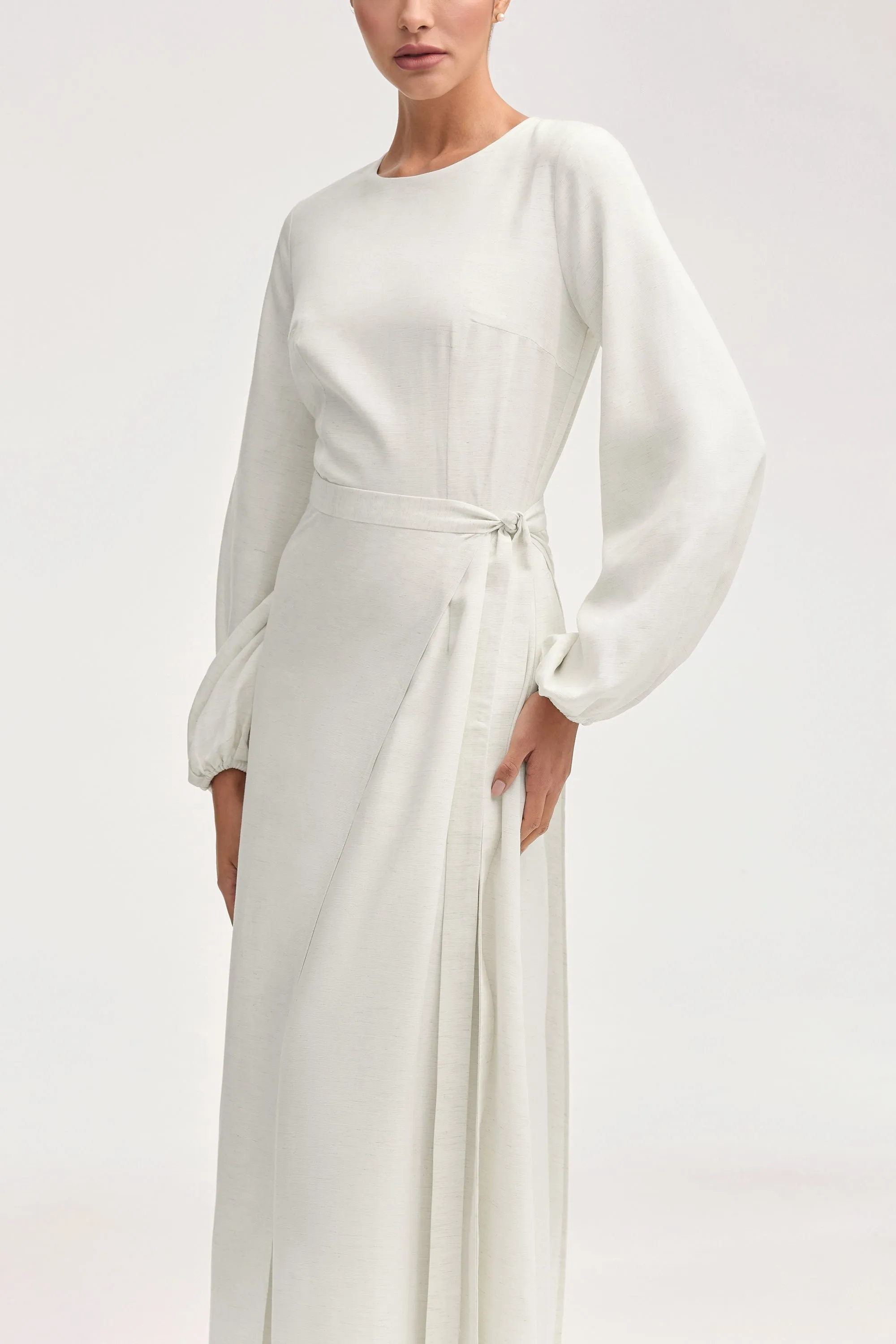 Linen Maxi Dress & Wrap Skirt Set - Off White