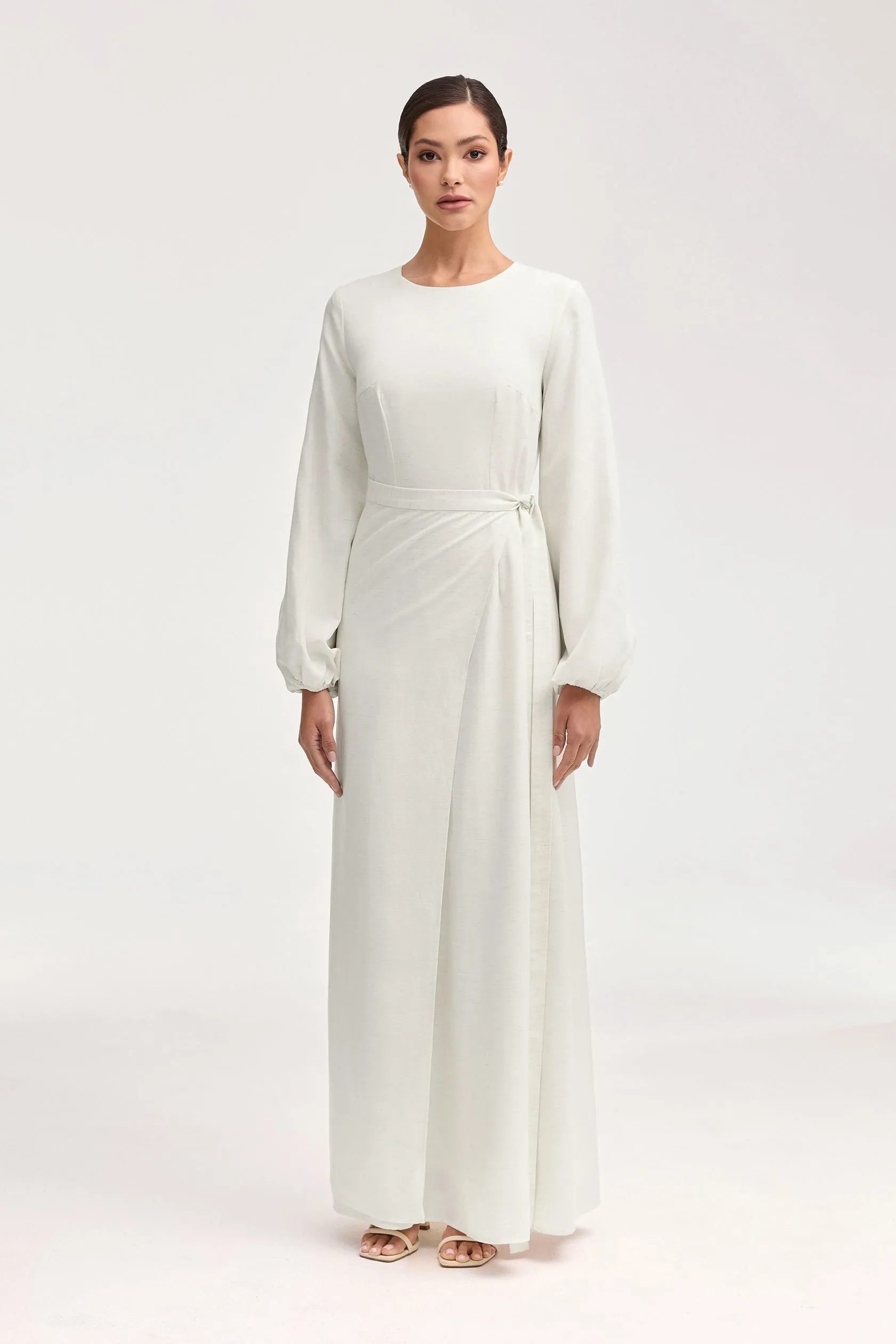 Linen Maxi Dress & Wrap Skirt Set - Off White