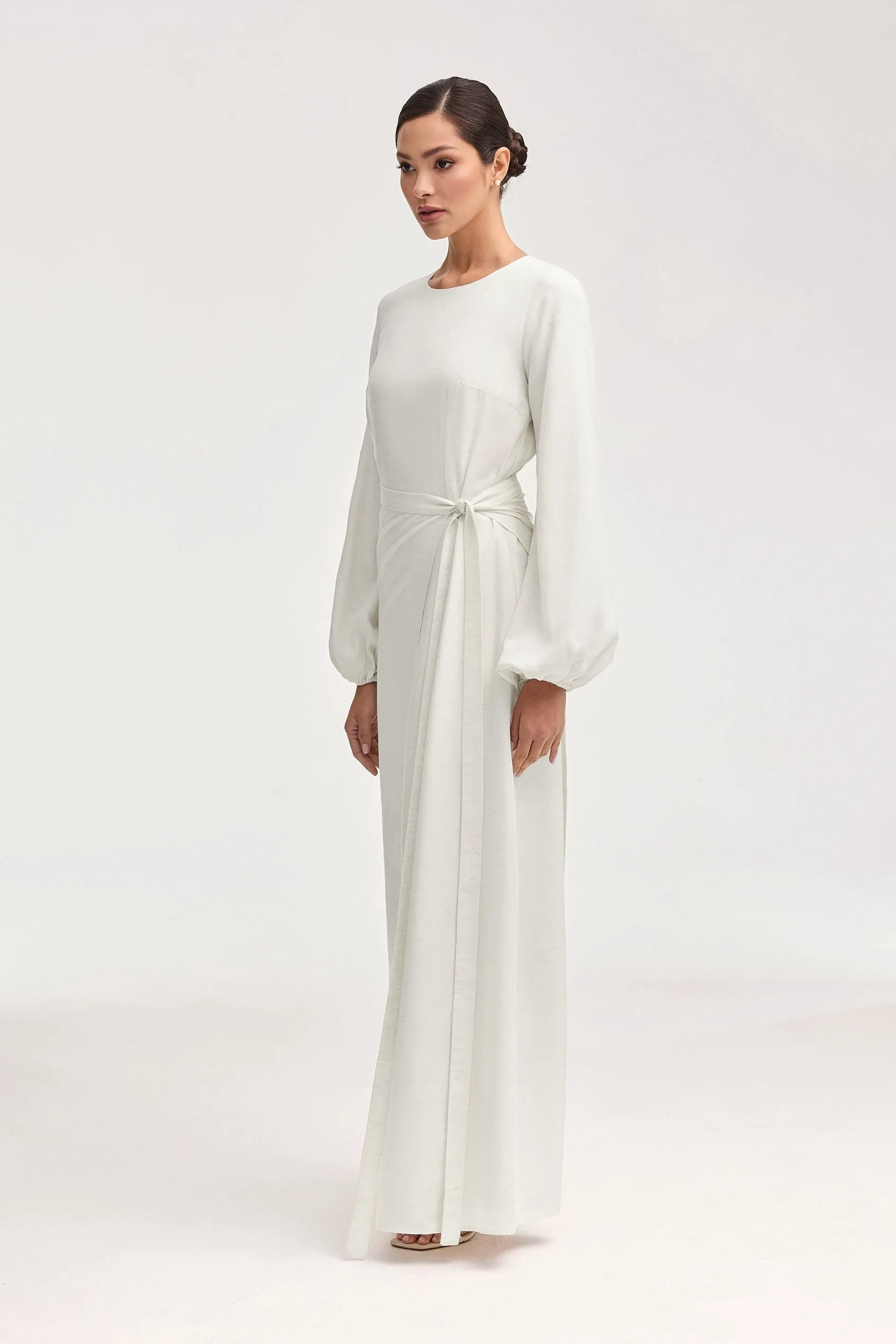 Linen Maxi Dress & Wrap Skirt Set - Off White