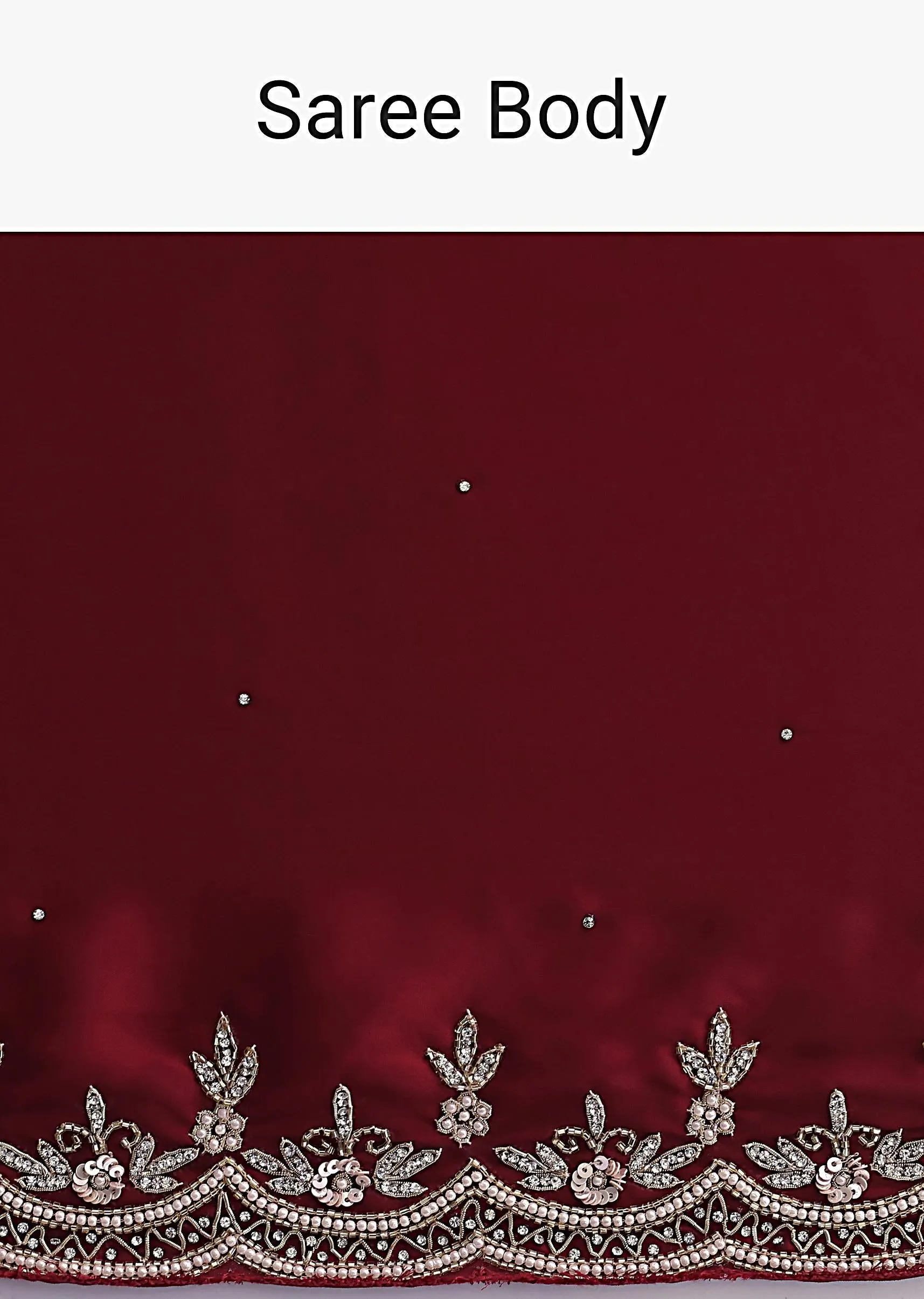 Maroon Satin Saree With Cutdana Border And Unstitched Blouse Fabric