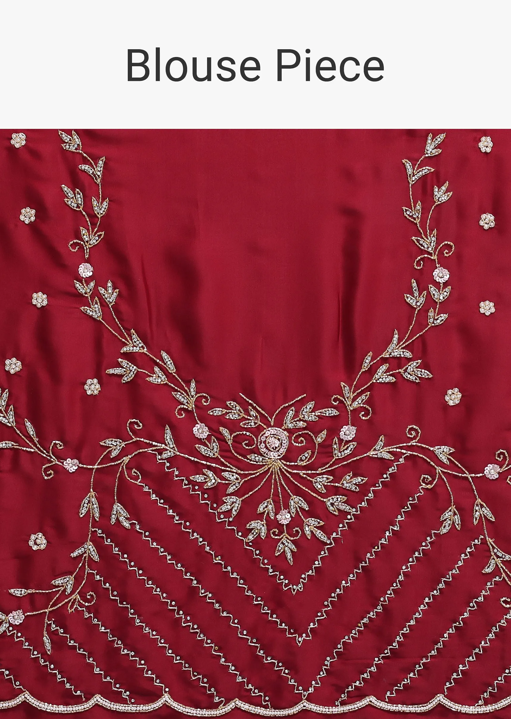 Maroon Satin Saree With Cutdana Border And Unstitched Blouse Fabric