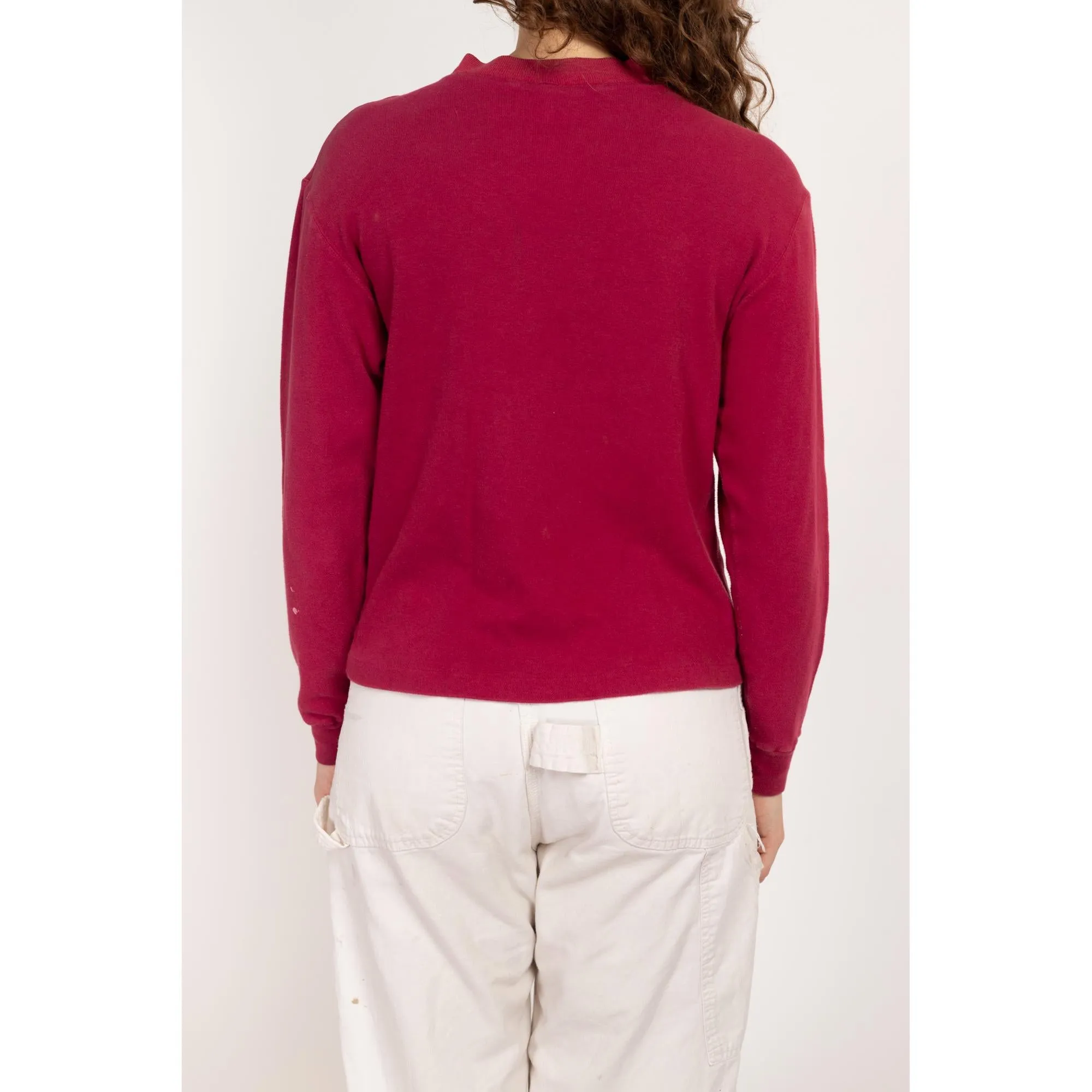 Med-Lrg 80s Wine Red Cotton Henley Shirt Unisex