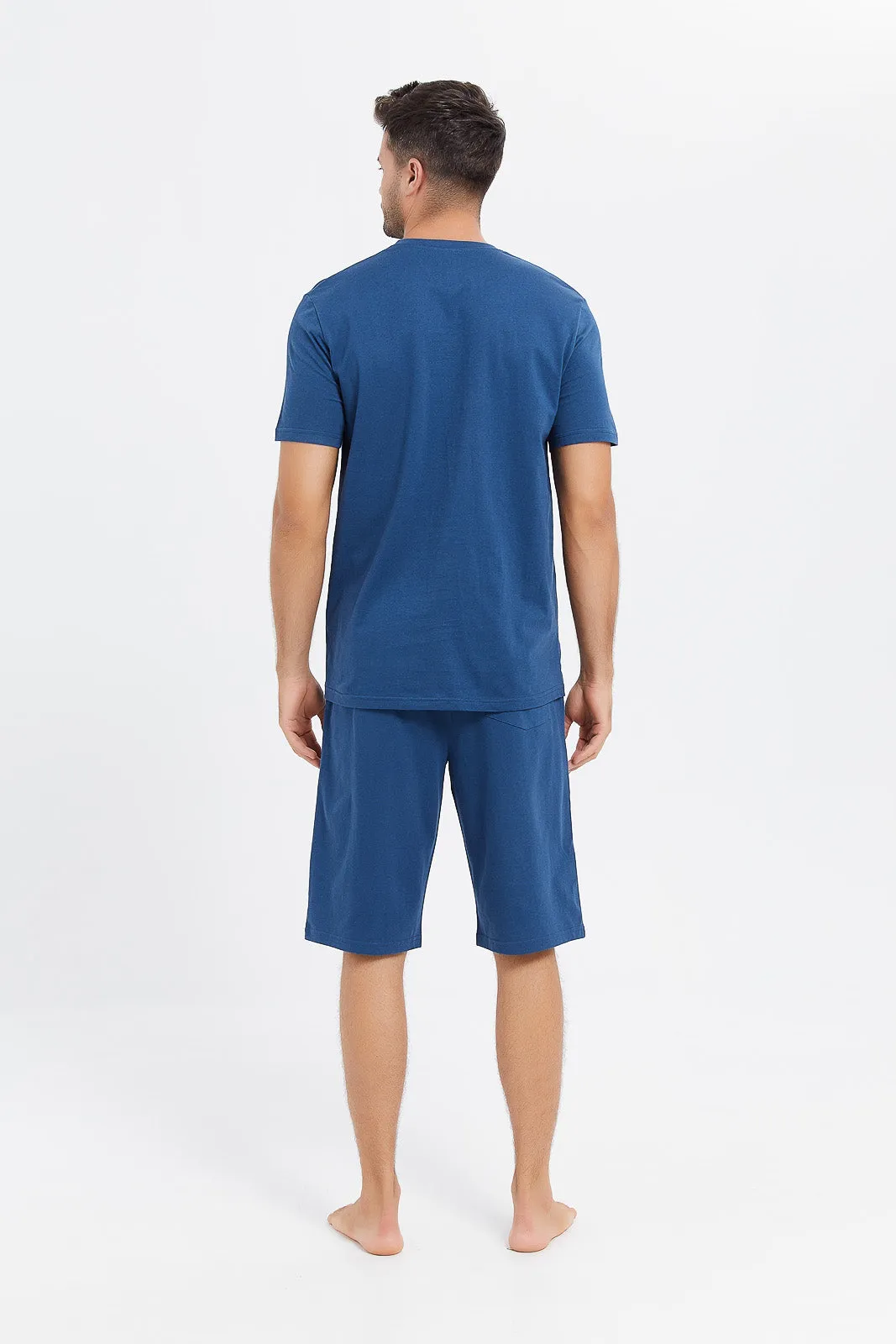 Men Blue Henley Pyjama Set (2 Piece)
