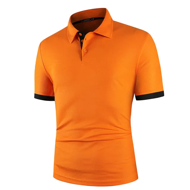 Men Polo Shirt Short Sleeve Contrast Color Summer Streetwear