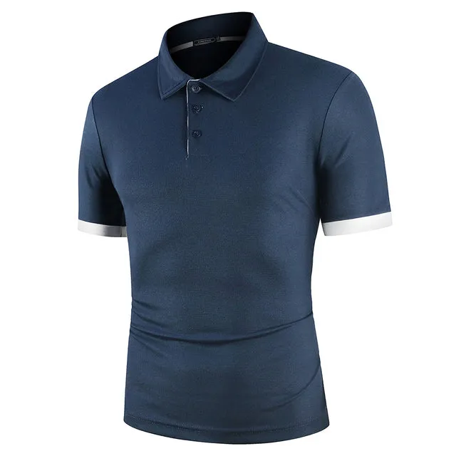 Men Polo Shirt Short Sleeve Contrast Color Summer Streetwear