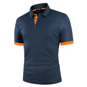 Men Polo Shirt Short Sleeve Contrast Color Summer Streetwear