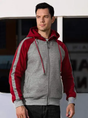 Men's casual contrasting color zipper cardigan hooded sweatshirt