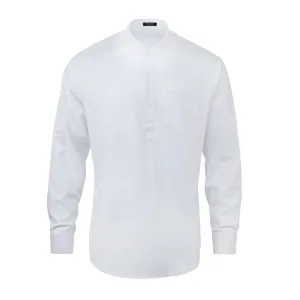 Men‘s Henley Shirt  Cotton Linen with Pocket - WHITE