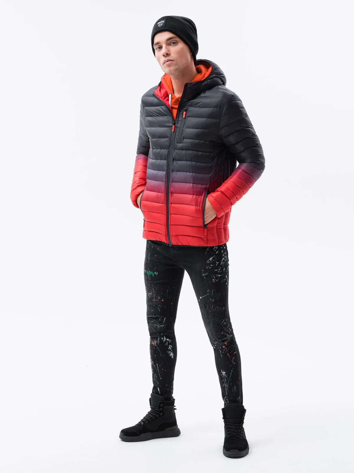 Men'S Quilted Transition Jacket Avalanche Black-Red