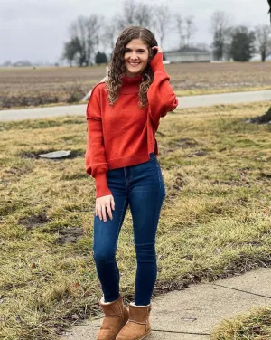 MEROKEETY Turtleneck Batwing Sleeve Oversized Cropped Sweater