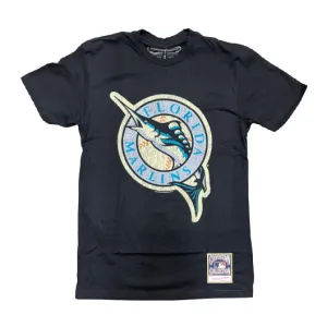 Mitchell & Ness Men's Under The Lights Florida Marlins Graphic Tee- Black