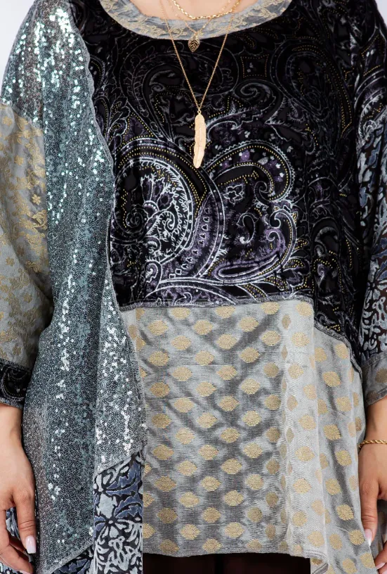 Moon Shadows VelvetMosaic hi-low Tunic Top Boho Hippie Chic Resort Wear Sml-10X
