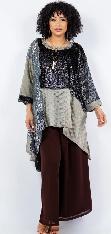 Moon Shadows VelvetMosaic hi-low Tunic Top Boho Hippie Chic Resort Wear Sml-10X