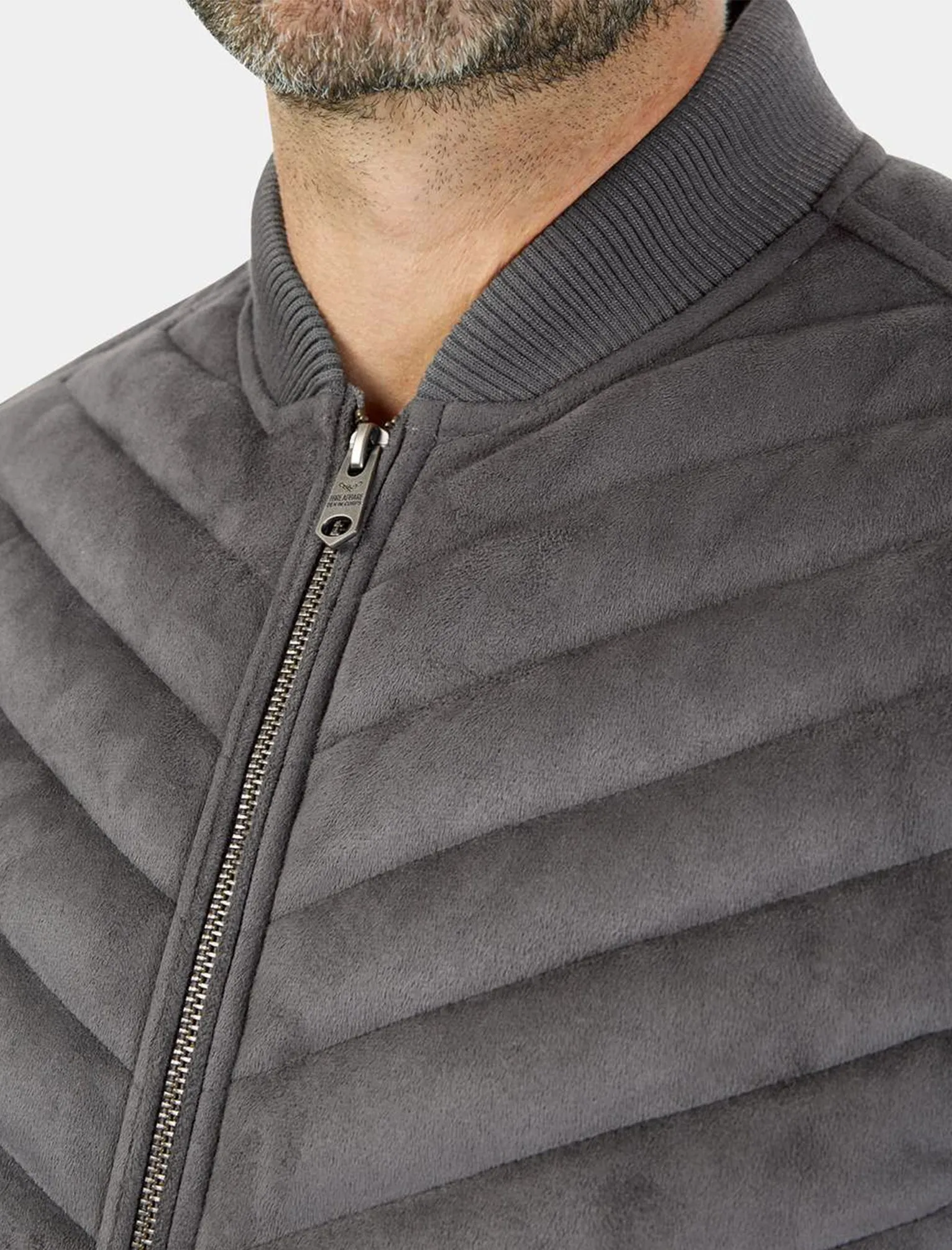 Myers Quilted Suede Bomber Jacket in Grey