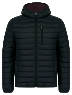 Nadav Quilted Puffer Jacket with Hood in Jet Black / Burgundy - Tokyo Laundry