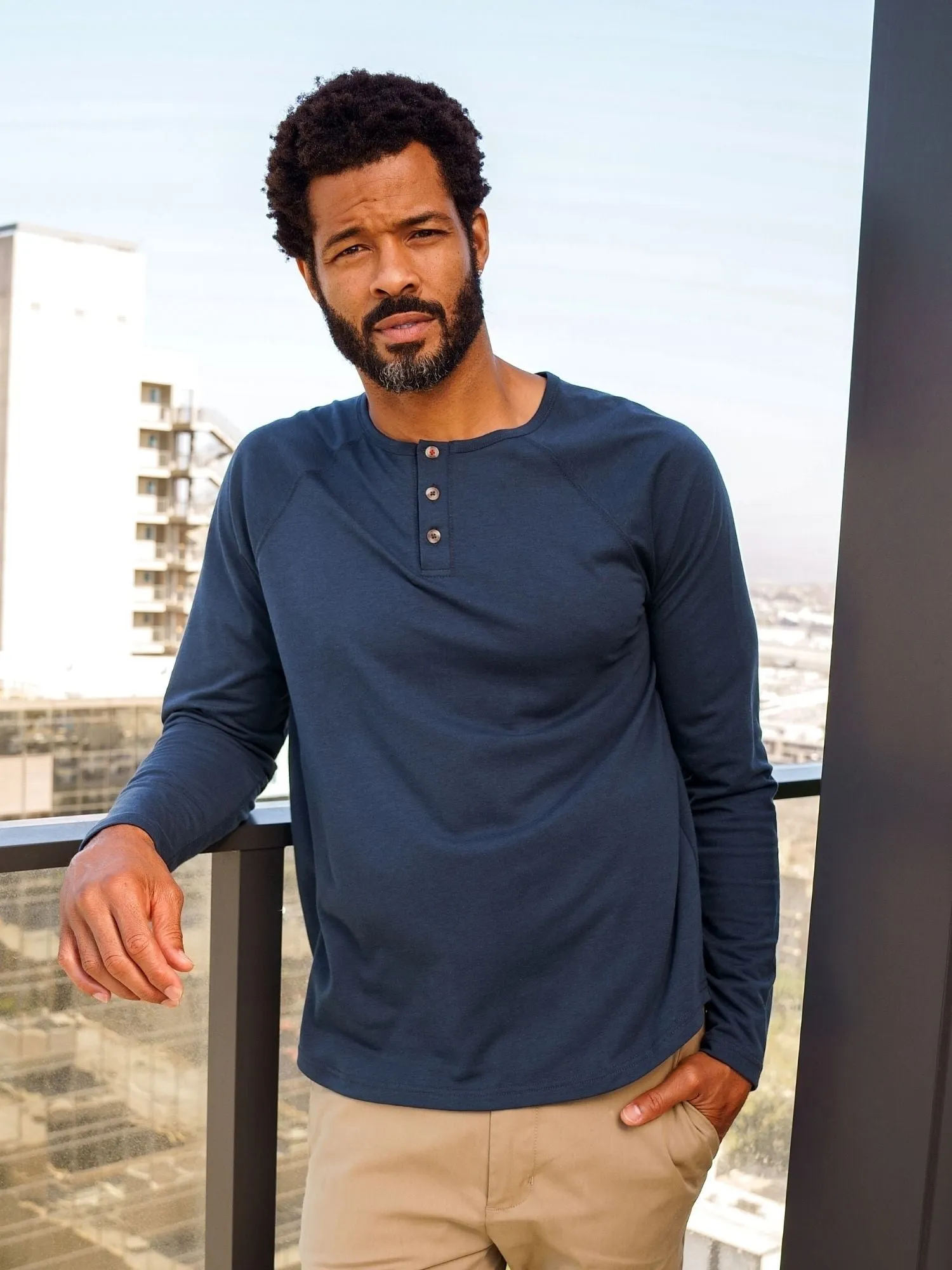 Navy Slim Fit Long Sleeve Henley FINAL SALE
