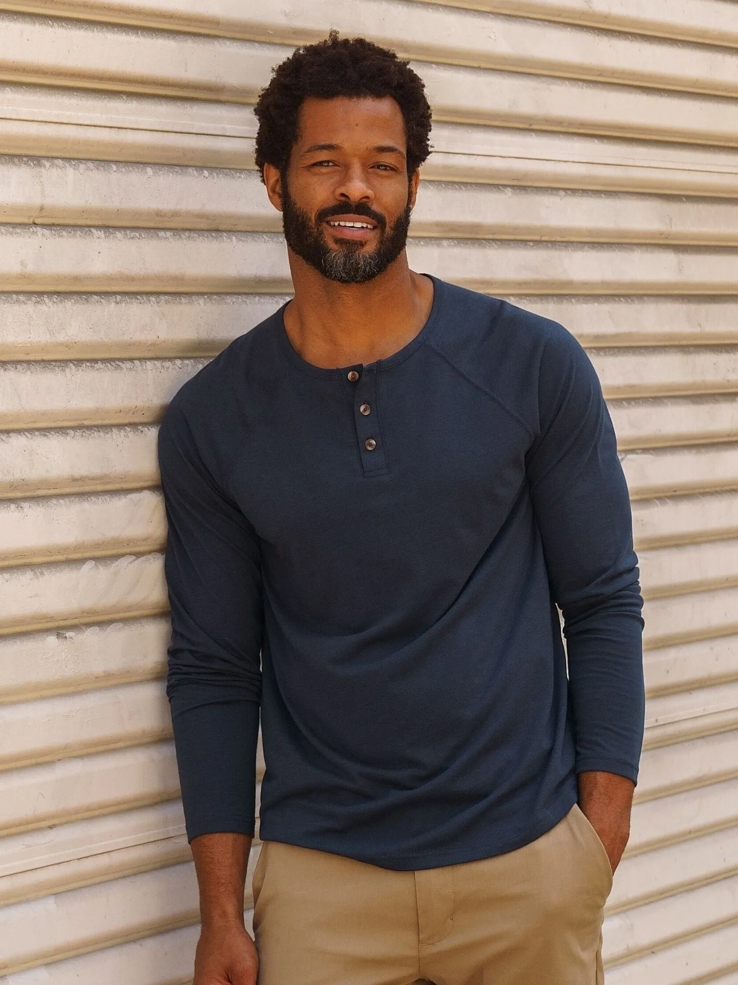 Navy Slim Fit Long Sleeve Henley FINAL SALE