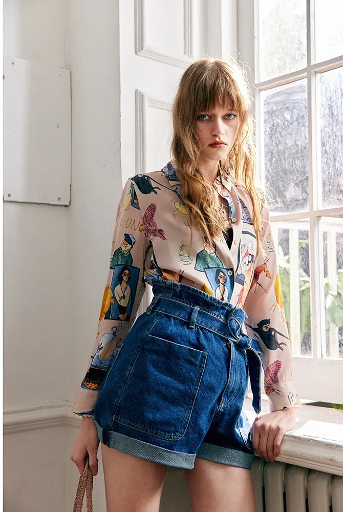 Nonothing |Women's cartoon print silk shirt