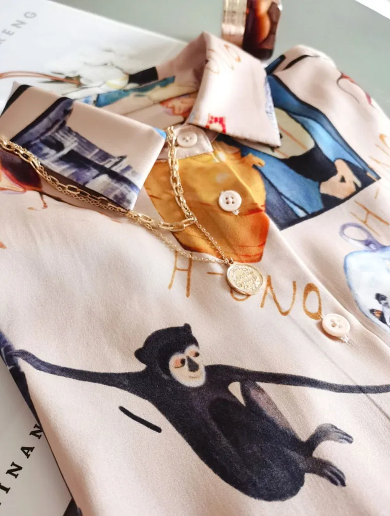 Nonothing |Women's cartoon print silk shirt
