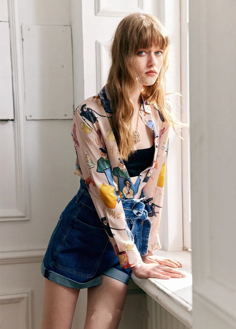 Nonothing |Women's cartoon print silk shirt