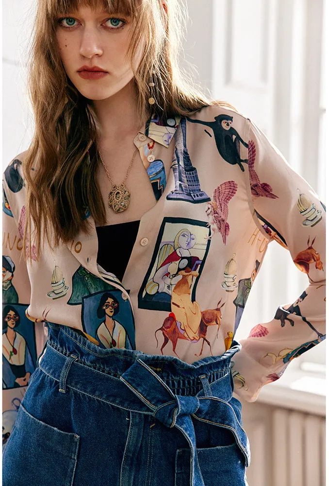 Nonothing |Women's cartoon print silk shirt
