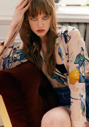 Nonothing |Women's cartoon print silk shirt