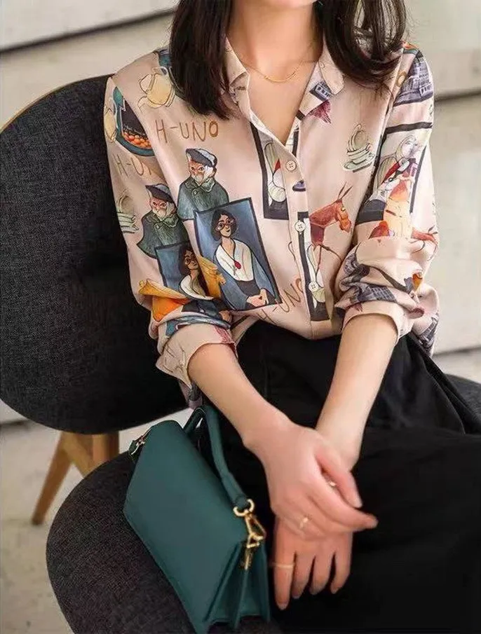 Nonothing |Women's cartoon print silk shirt
