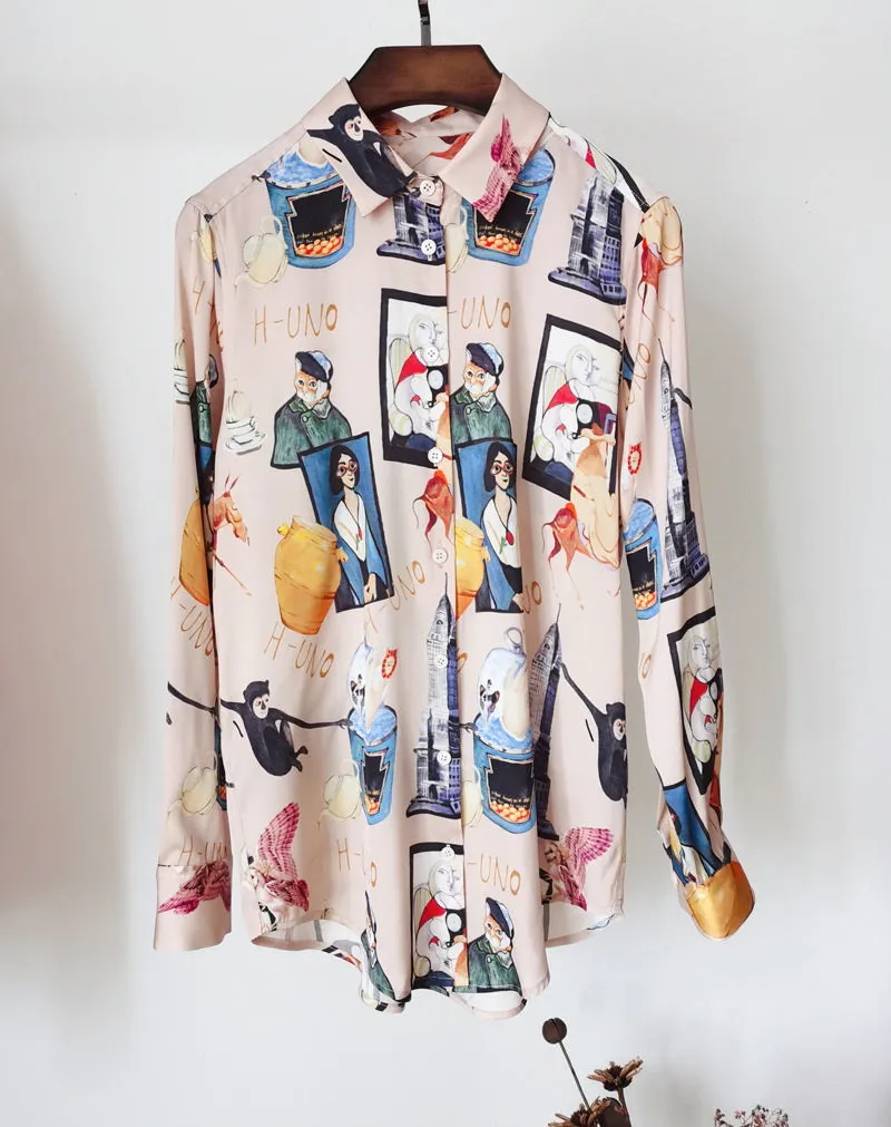 Nonothing |Women's cartoon print silk shirt