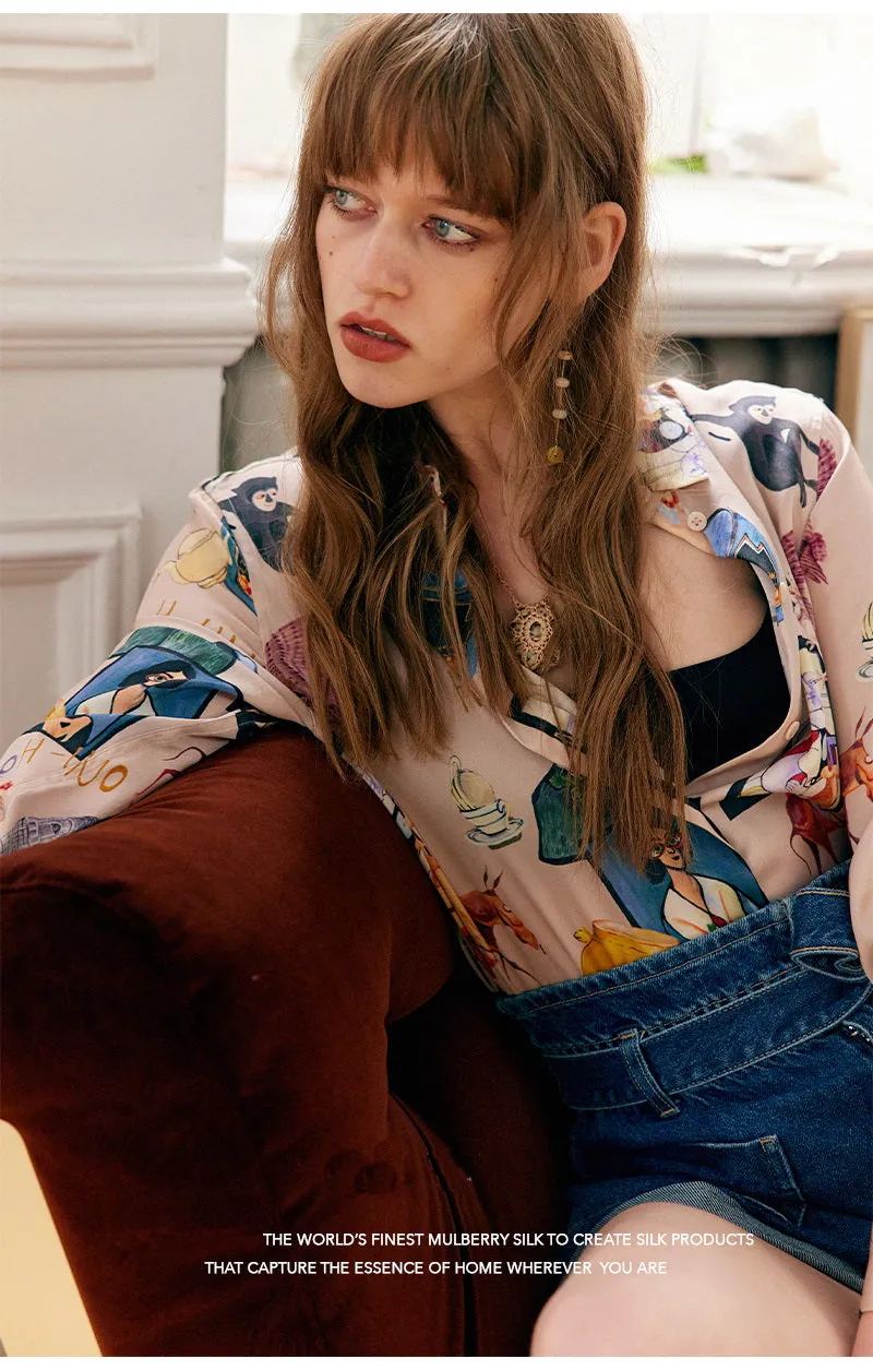 Nonothing |Women's cartoon print silk shirt
