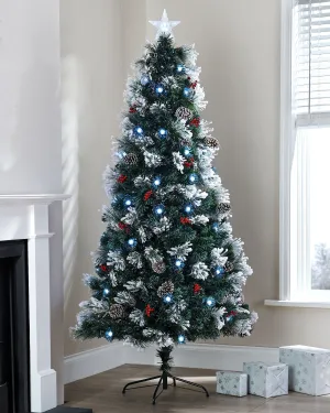 Pre-Lit Fibre Optic Frosted Christmas Tree with Tree Topper, 7 ft