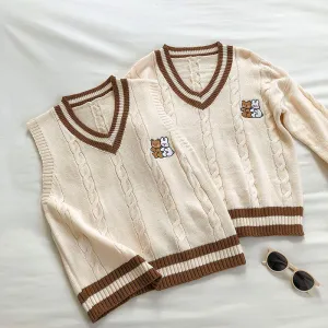 Preppy Cute Bear Pullover Vest
