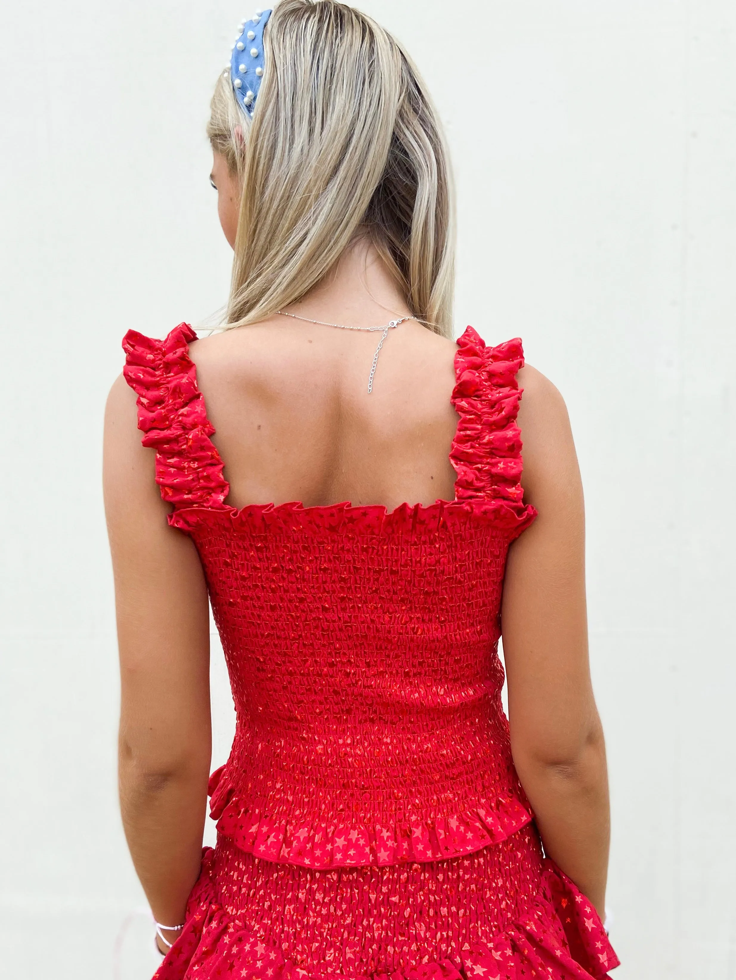 Queen of Sparkles Red Star Smocked Tank
