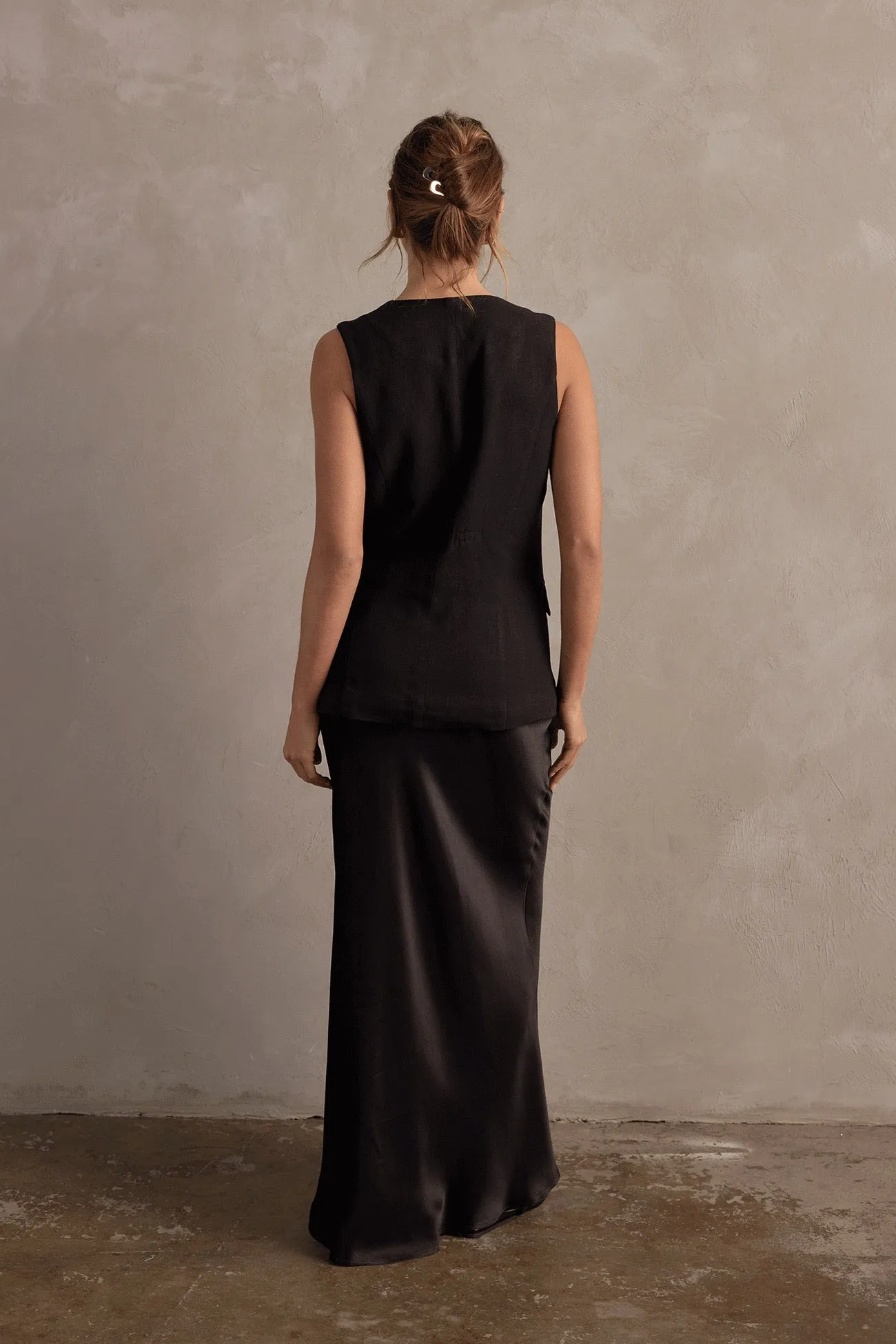 Raef The Label  Jones Satin Maxi Skirt - Black