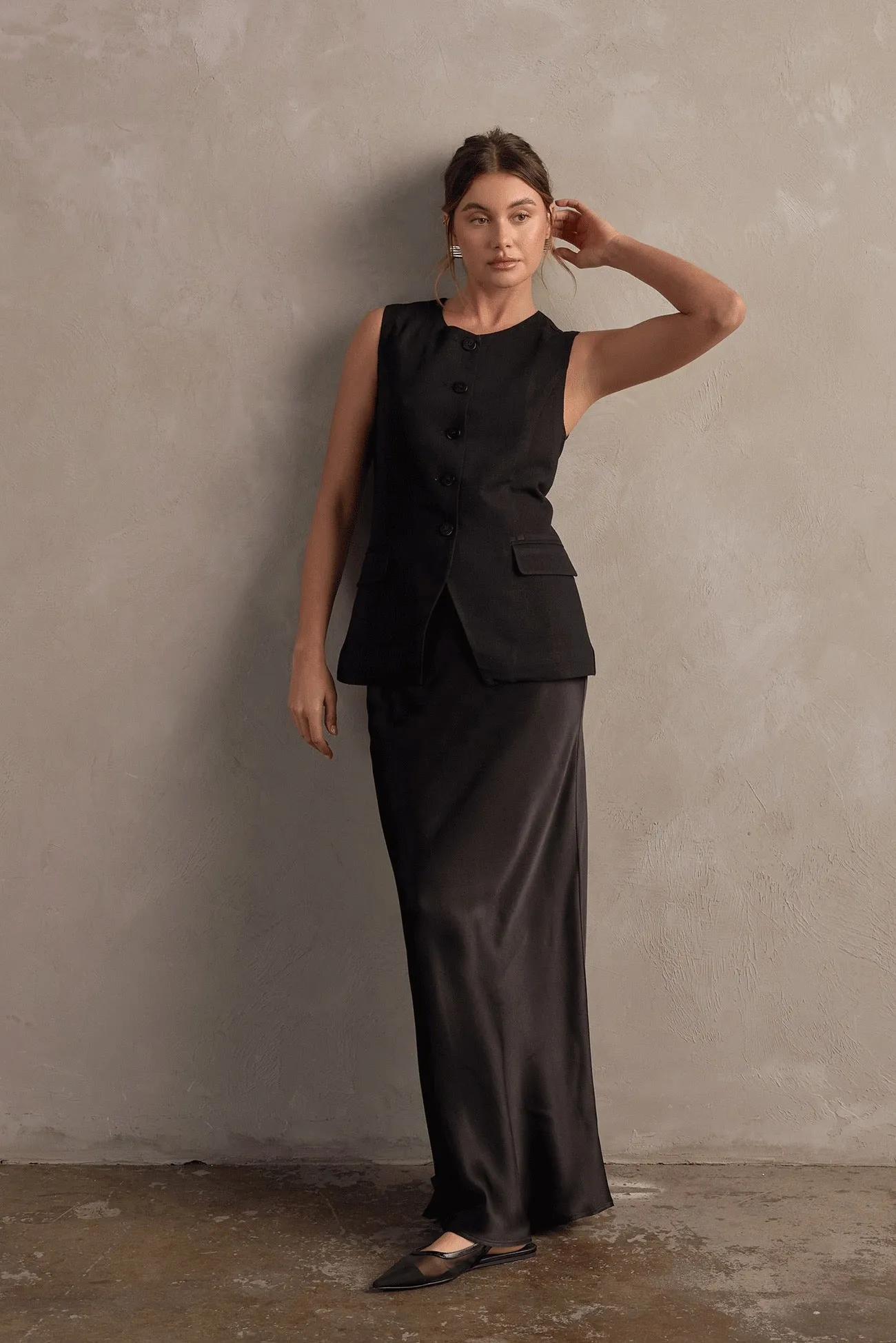 Raef The Label  Jones Satin Maxi Skirt - Black