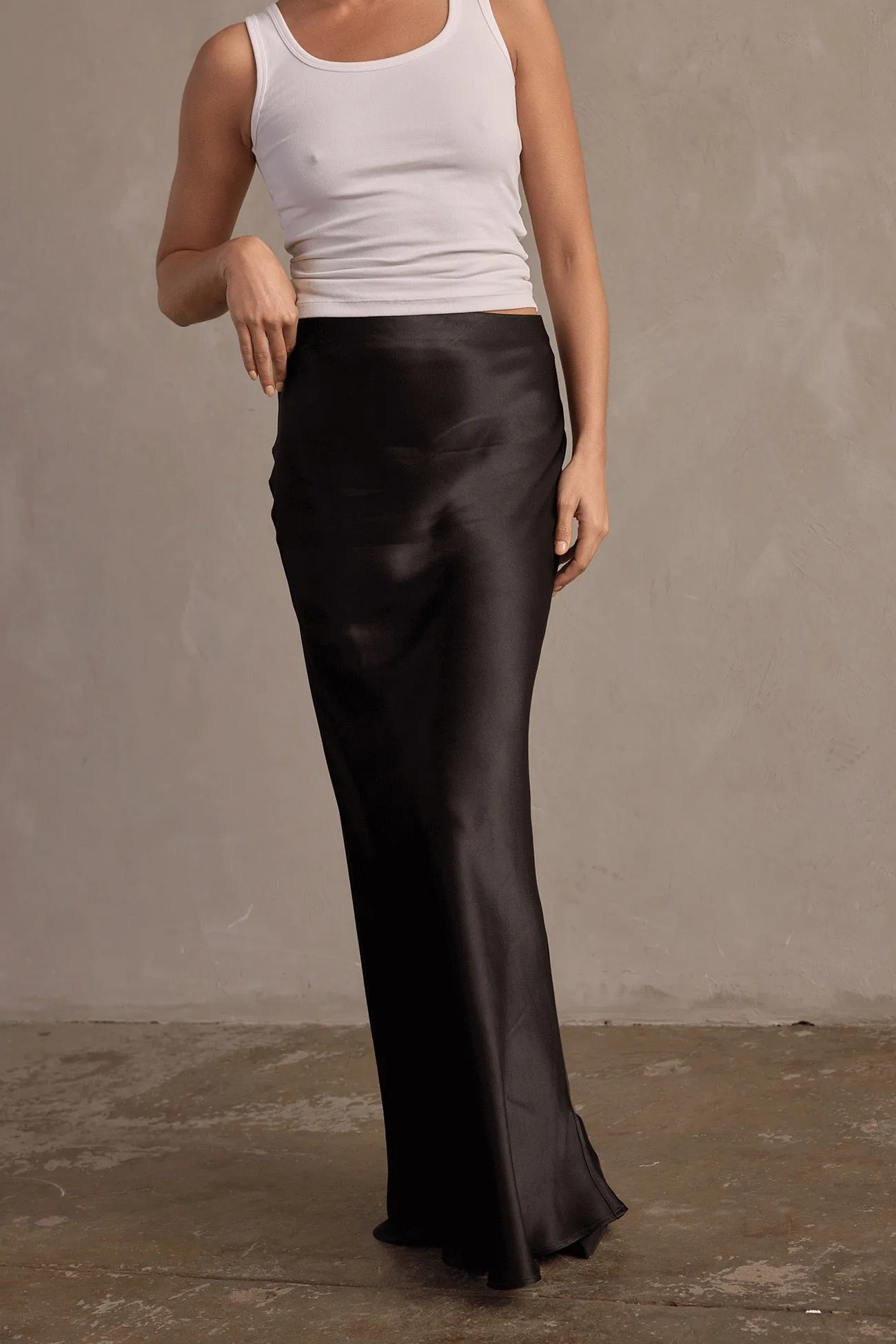 Raef The Label  Jones Satin Maxi Skirt - Black