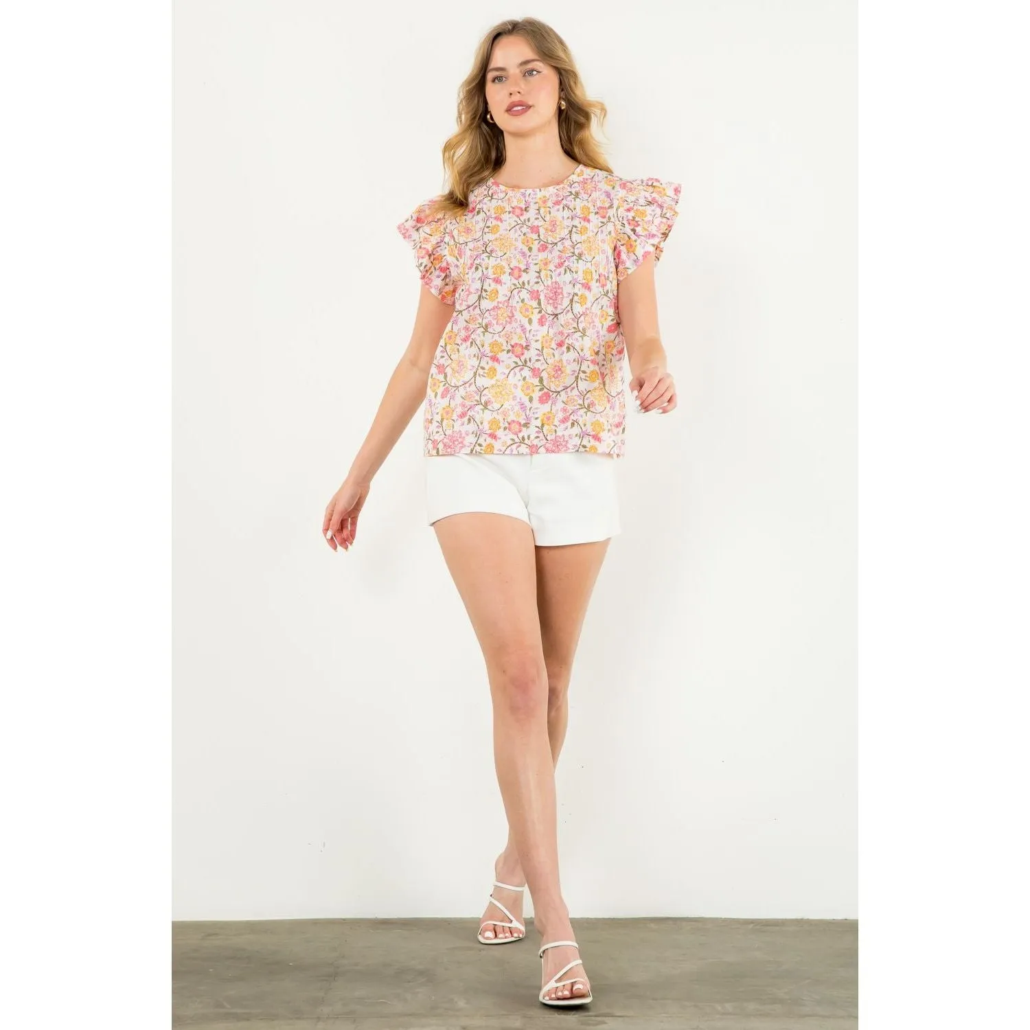 Rainey Floral Flutter Sleeve THML Top-SALE