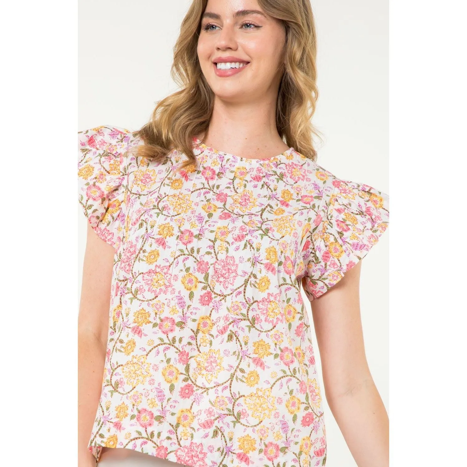 Rainey Floral Flutter Sleeve THML Top-SALE