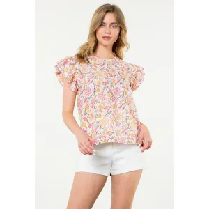 Rainey Floral Flutter Sleeve THML Top-SALE