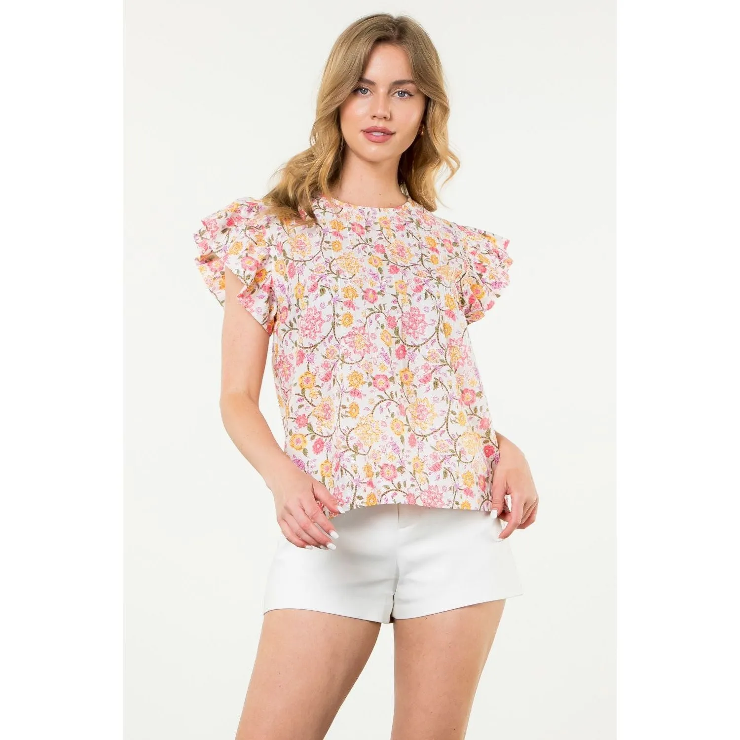 Rainey Floral Flutter Sleeve THML Top-SALE