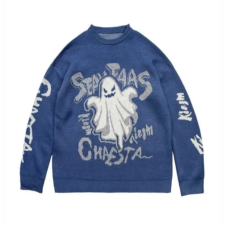 Retro Ghost Letter Print Casual Sweater - Long Sleeve