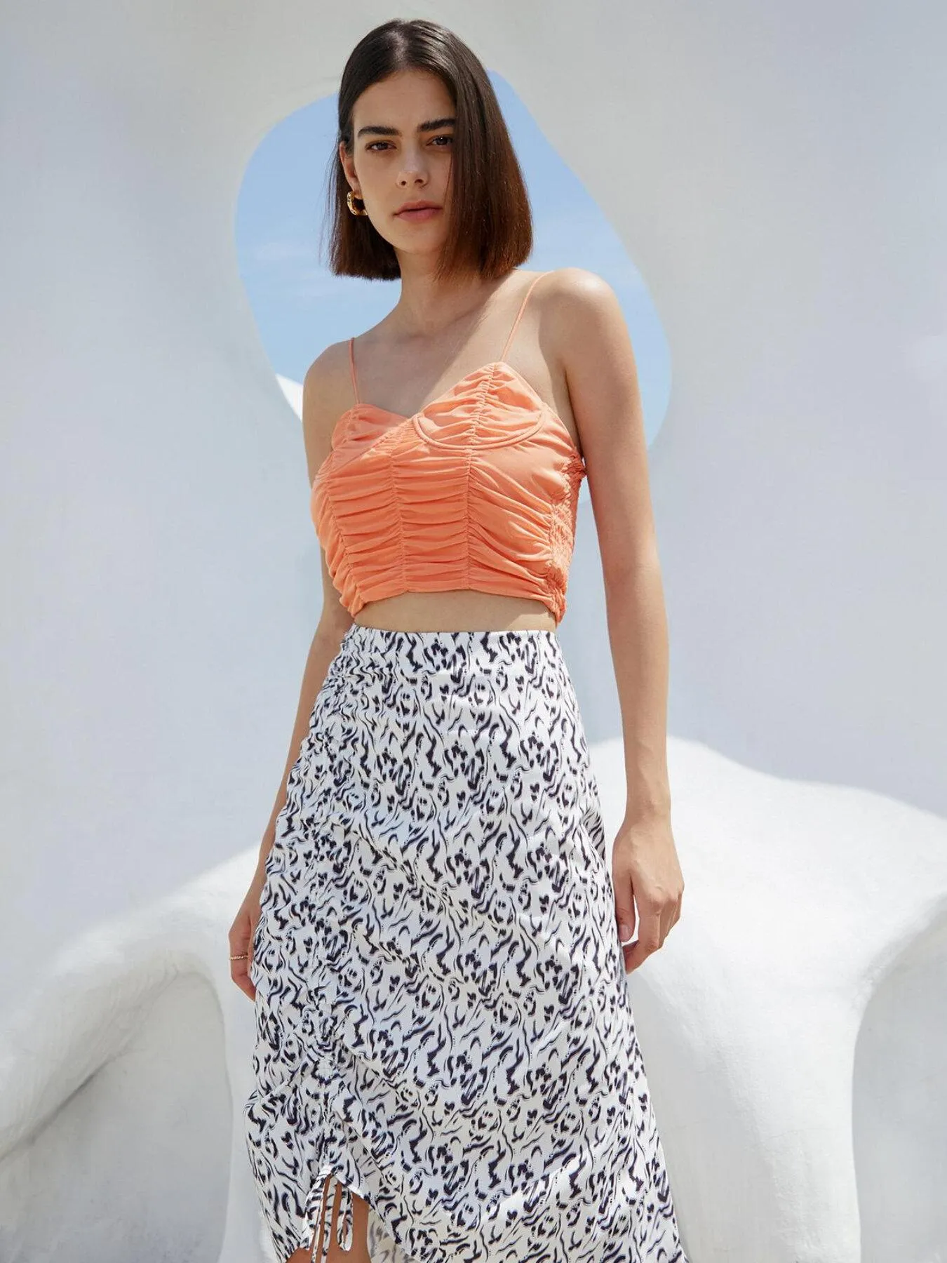 Ruched Shirred Crop Cami Top