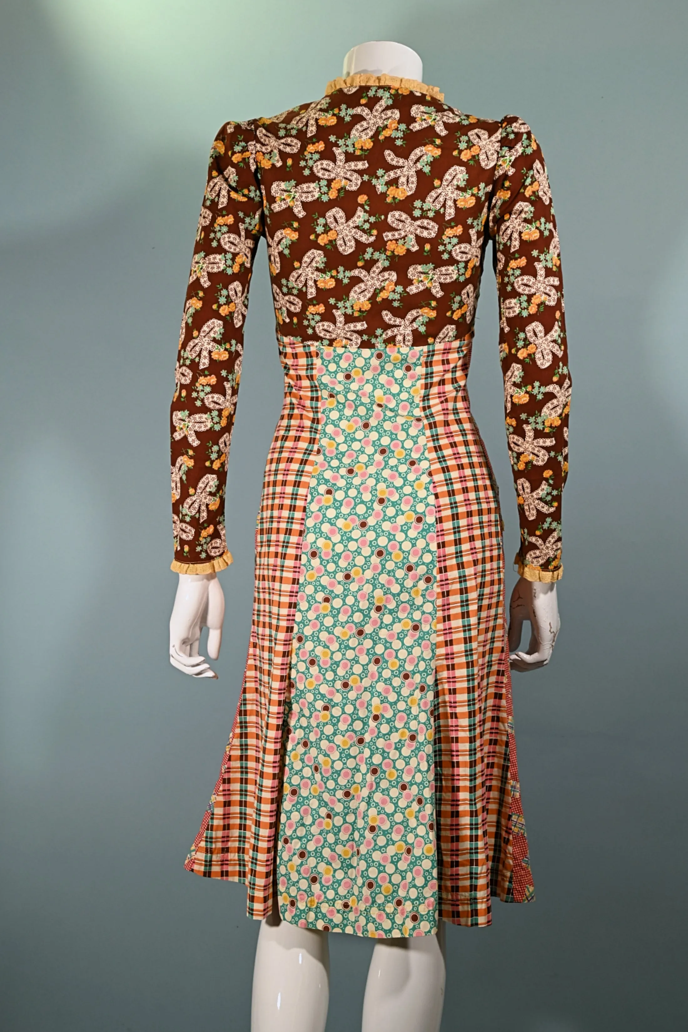 SOLD RARE 70s Betsey Johnson Alley Cat Dress, Whimsical Patchwork Midi XS