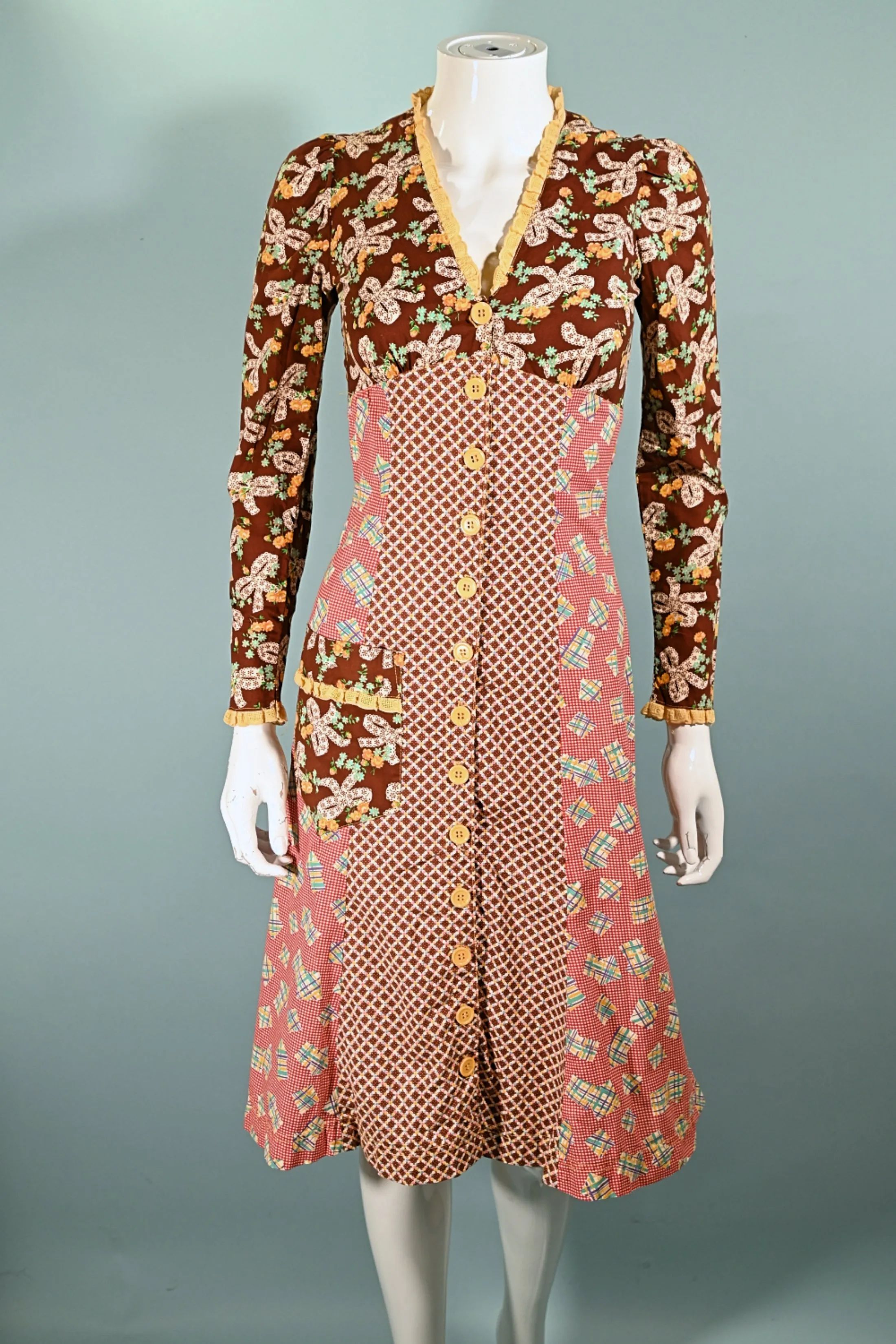 SOLD RARE 70s Betsey Johnson Alley Cat Dress, Whimsical Patchwork Midi XS