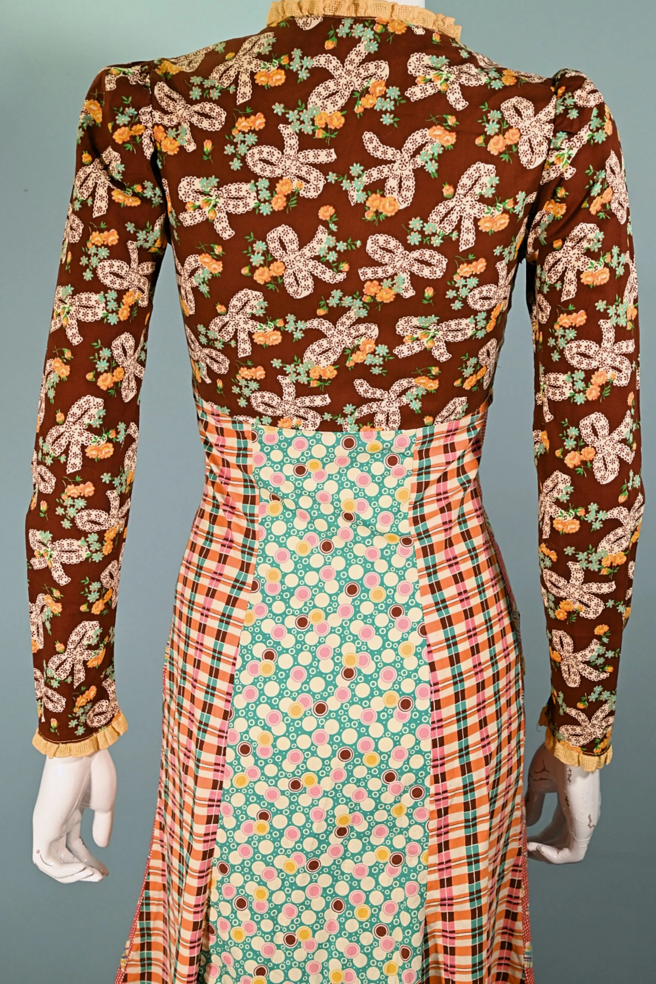 SOLD RARE 70s Betsey Johnson Alley Cat Dress, Whimsical Patchwork Midi XS