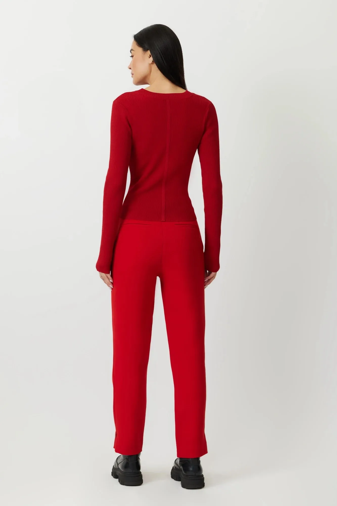 The Gregory - Lipstick Red Long Sleeve Ribbed Knit Top