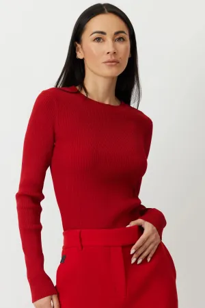 The Gregory - Lipstick Red Long Sleeve Ribbed Knit Top
