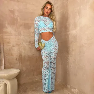 Two Piece Lace Long Sleeve Maxi Dress Beach Cover