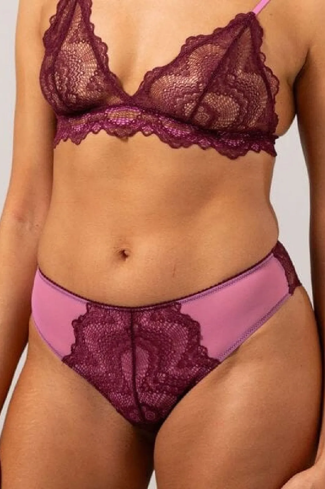 Understatement Underwear - Lace Cheeky - Burgundy / Candy Pink
